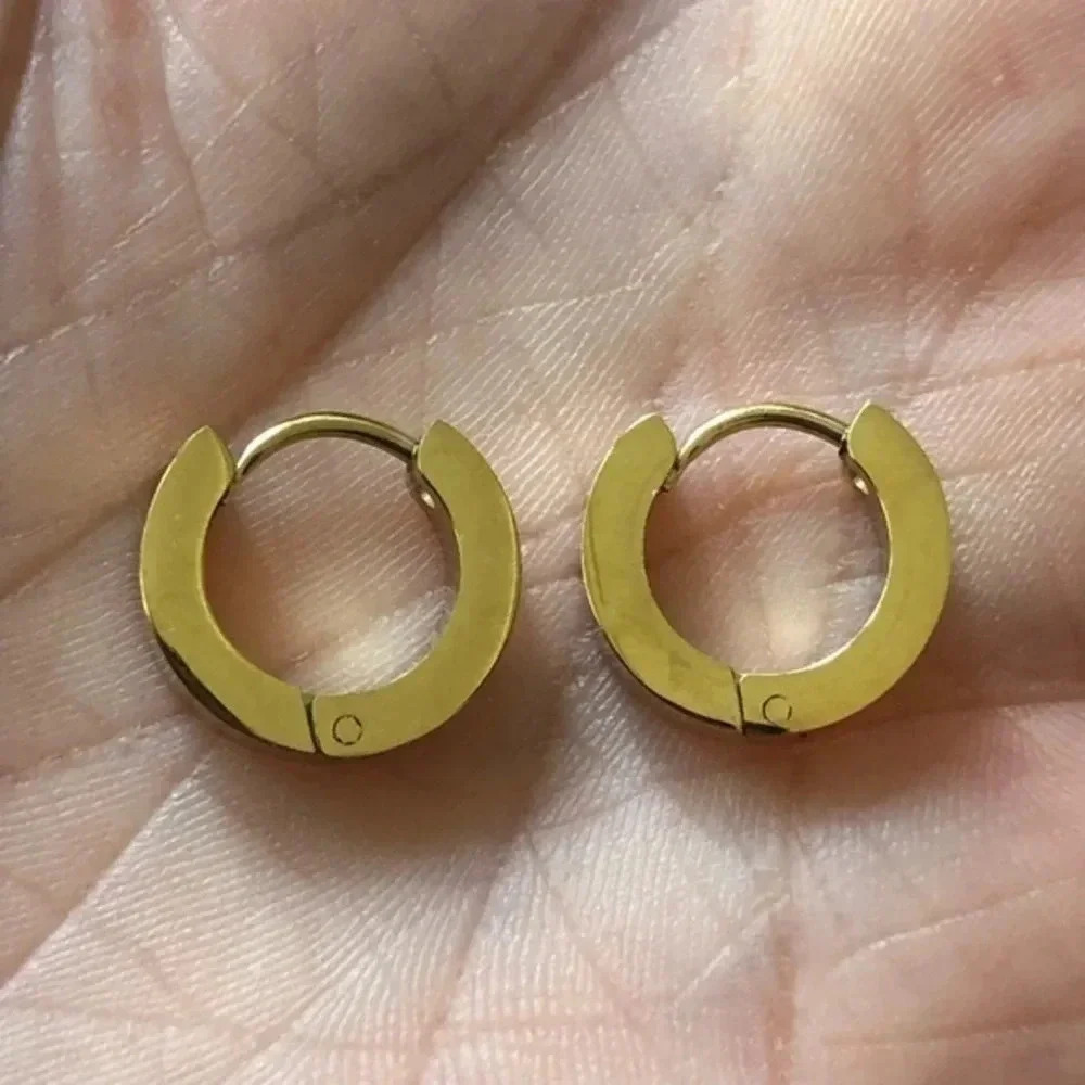 Gold Tone 3.8mm Stainless Steel Stud Hoop Earrings NWT